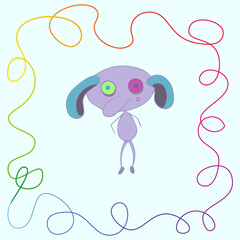 Fairy-tale multi-colored character in a frame Vector illustration on a light background