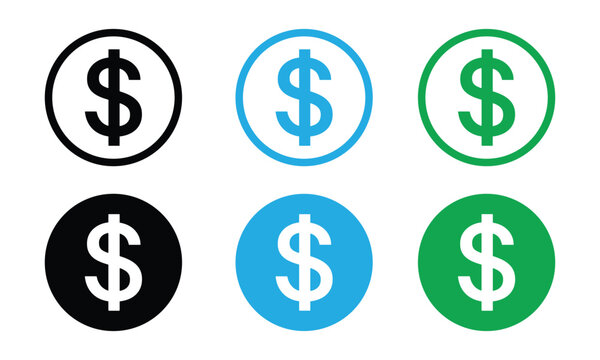 american dollar sign icon set. american currency icon. dollar icon for app, ui, website and logo. payment symbol. dollar coin. simple black dollar icon. vector illustration on transparent background