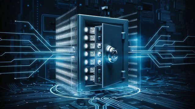 Cybersecurity Safe, Digital Data Protection and Secure Online Storage Concept