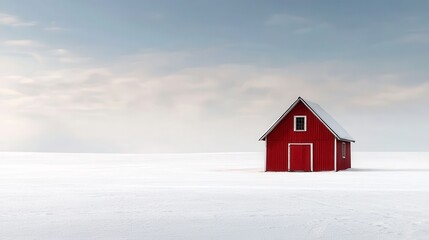 A bright red barn standing on a plain white