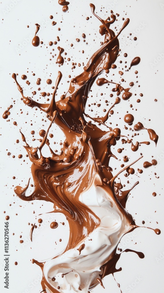 Poster a chocolate and white swirl of paint splatters on a white background. the color of the year mocha mo