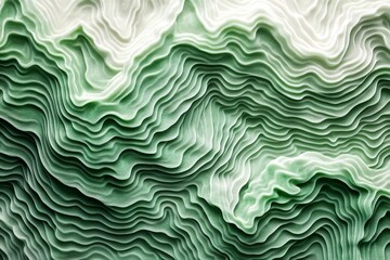 Fototapeta premium Abstract Green and White Wavy Lines, Topographic Texture, Modern Art Background