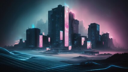 Obraz premium Futuristic Cityscape, Neon Lights and Cyberpunk Architecture