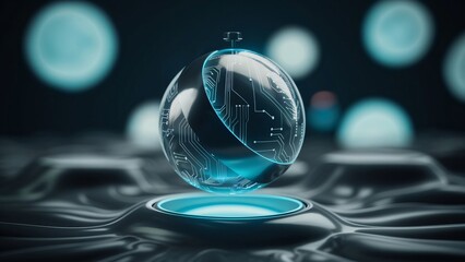 Futuristic Technology Sphere, Abstract 3D Render of Global Network and Circuit Board