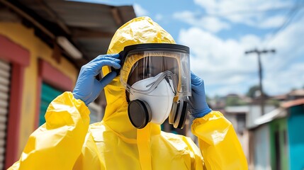 Person in protective gear against hazardous agents.