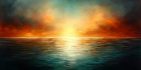 Obraz premium Vibrant Sunset Over Calm Ocean Waves