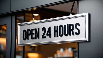 Obraz premium The sign on the door says open 24 hours