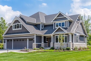 Modern Residential House Framing Under a Clear Sky &acirc;&euro;&ldquo; New Home Construction on a Quiet Street