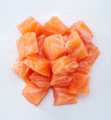 Close up of salmon fillet ingredients isolated on white background