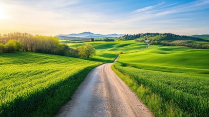Serene Countryside Road at Sunset: A Tuscan Dream