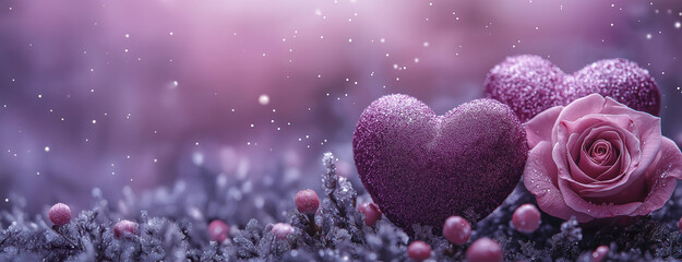 Happy Valentines Day background with red roses and heart shaped decorations, 14th February Valentines Day wishes with romantic roses and love, Valentine's Day greeting card, Romantic Background.