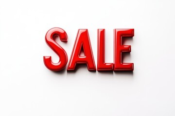 Bright red sale letters displayed on a clean white background highlighting discounted offers