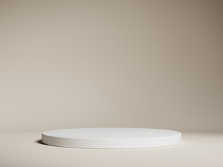 Display product brown minimal scene with geometric white podium platform. cylinder background with podium. stand for cosmetic products. Stage showcase on pedestal beige studio