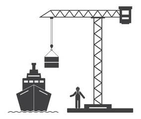 crane loading ship in port icon