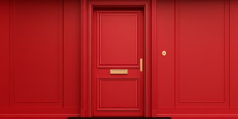 Fototapeta premium Red Doorway: A classic red door, a symbol of opportunity and new beginnings. The sleek design and polished finish add an air of sophistication to this inviting entrance. 