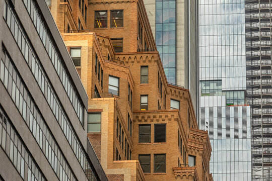 Facades of several Buildings in Manhattan, New York City, USA - different architectural Styles, old and new