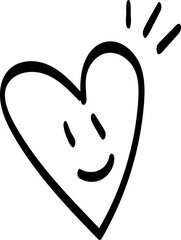 Simple, black-and-white line drawing of a heart shape with a smiling face inside it. The heart has two eyes, a curved smile, and three short lines above, suggesting excitement or happiness.
