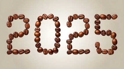 the numbers '2025' are formed entirely using coffee beans
