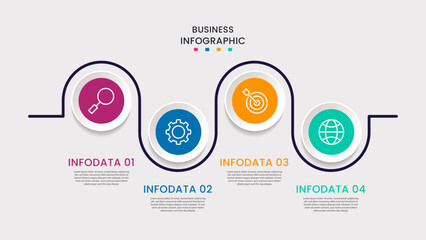 Business infographic template. 4-Step timeline journey. Process diagram, 4 options on white background, Info graph elements vector illustration.