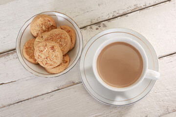 Top View Of Tea and Biscuits