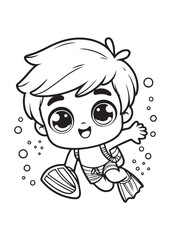Coloring page dsign boy dive in water pool
