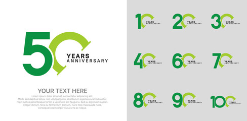 Anniversary logo set vector design, green color for celebration event