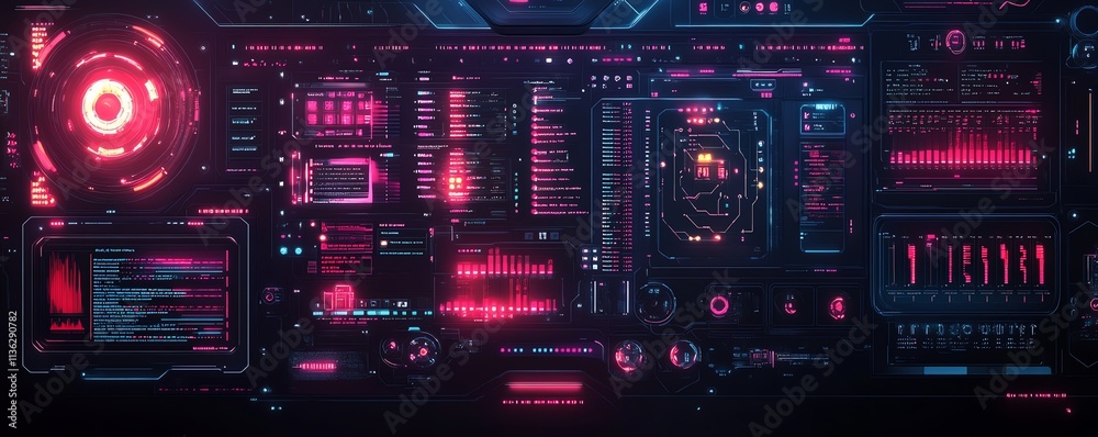 Poster futuristic interface displaying secure network protocols, glowing tech elements, hightech digital se