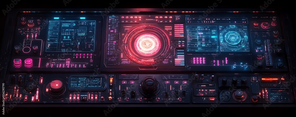 Poster futuristic interface displaying secure network protocols, glowing tech elements, hightech digital se
