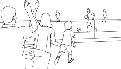 Parents Cheering For Their Child At A Sports Continuous Hand Drawn One Line Art Drawing Illustration