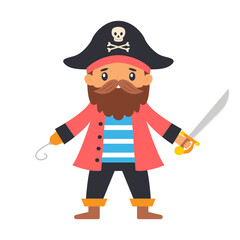 Brave pirate with a sword in his hand. Pirate in search of adventure. Vector illustration.