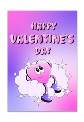 Cartoon hearts character. Playful happy heart in trendy retro comics style. Love concept in pink purple color. Happy Valentine's Day