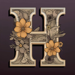 H Letter In Floral Style, H Floral Letter 