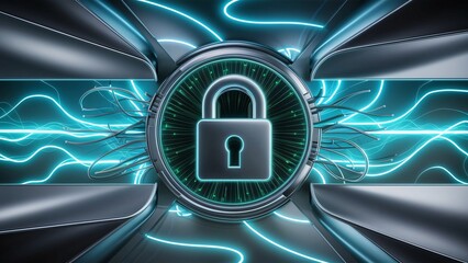 Futuristic Cyber Security Concept, Padlock in Digital Network Interface