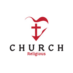 church christian cross logo vector icon illustration template design