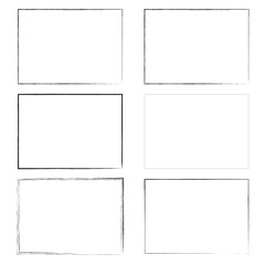 Grunge square and rectangle frames. Ink empty black boxes set. Rectangle borders collections. Rubber square stamp imprint. Vector illustration isolated on white background. eps 10 kp