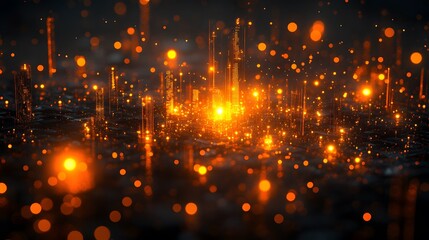 Obraz premium High-tech office scene symbolizing the importance of digitalization with advanced tools, virtual data, and glowing systems, wide shot