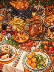 Christmas Dinner Oil Painting 