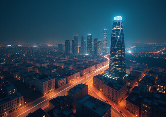 Obraz premium abstract city network concept light design structure building