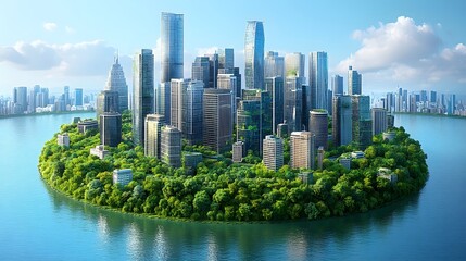 Obraz premium A thriving ecosystem coexisting with clean energy systems, showcasing the balance of sustainability and ESG, wide frame