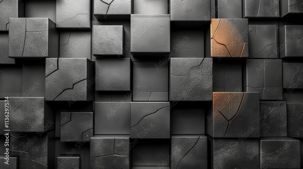 Aufkleber abstract 3d render black squares geometric background design.