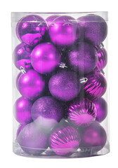 Christmas balls in a plastic transparent boxes ready to decorate a Christmas tree