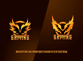 Fantasy golden game logo icon badges with wing shape, editable text effect