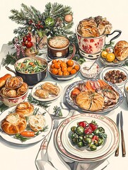 Christmas Dinner Oil Painting 