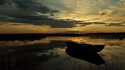 Sky photography beautiful reflection of a small boat