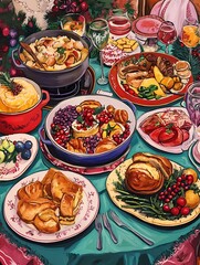 Christmas Dinner Oil Painting 