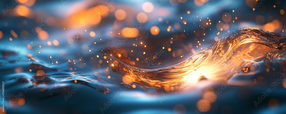 Poster golden wave glowing in the dark with sparkling particles