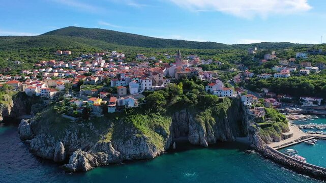 Vrbnik city in Croatia  - stunning aerial cinematic shot