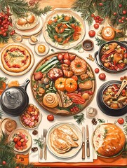 Christmas Dinner Oil Painting 