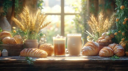 Cozy Café Scene with Fresh Pastries and Beverages