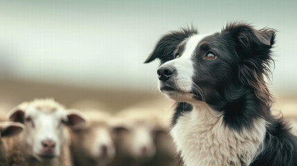 Fototapeta premium Herding dog with sheep in background